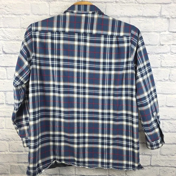 LL Bean Men Blue Plaid Button Fleece Lined Flannel Shirt Jacket Size XLT TALL - Picture 3 of 6